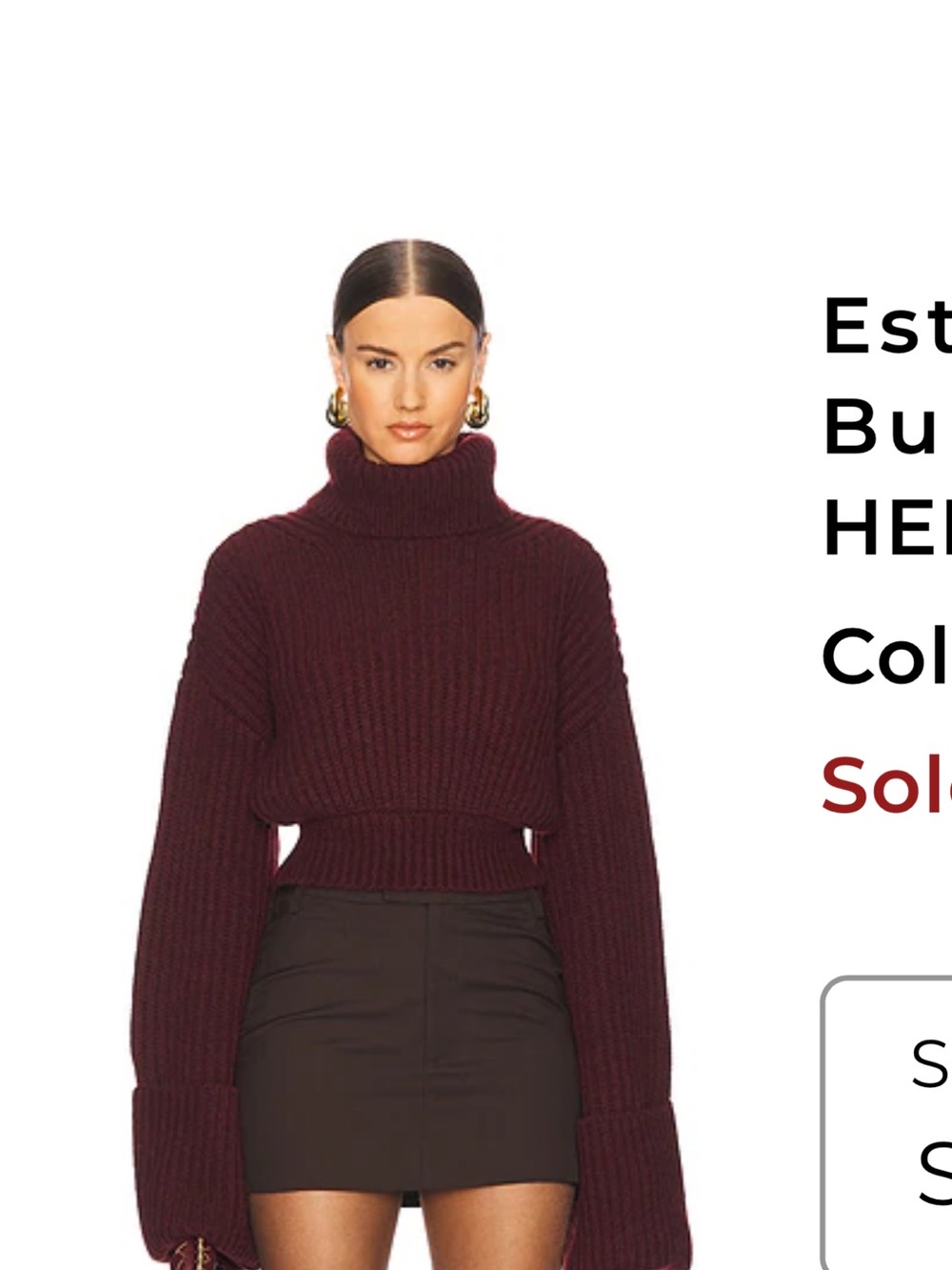 HELSA Cropped Turtleneck Ribbed Sweater - Burgundy